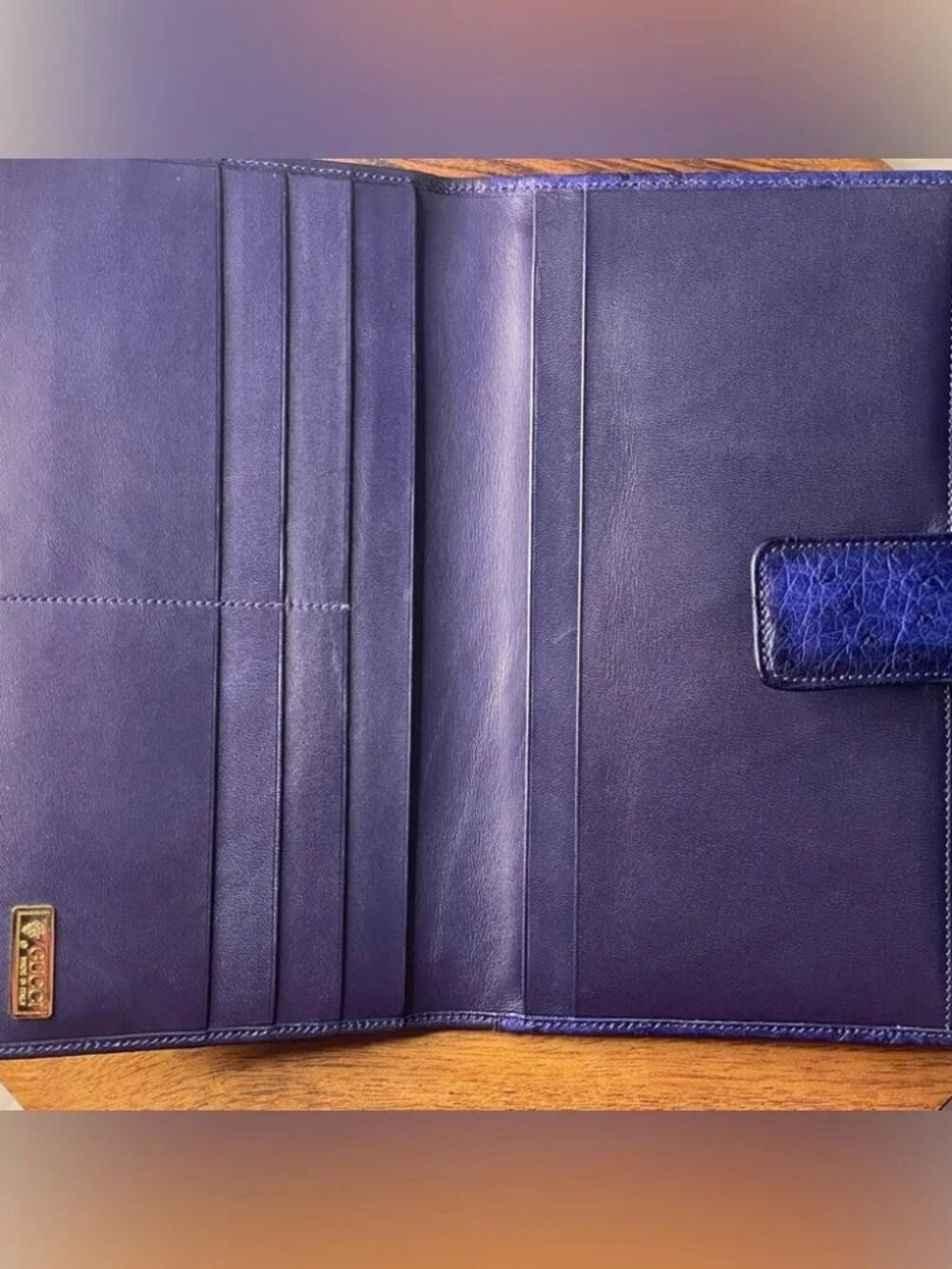 🦄🦄 GUCCI Navy Blue & Royal Ostrich Leather Wallet w/Box 🦄🦄 Pristine Conditio - Picture 8 of 11